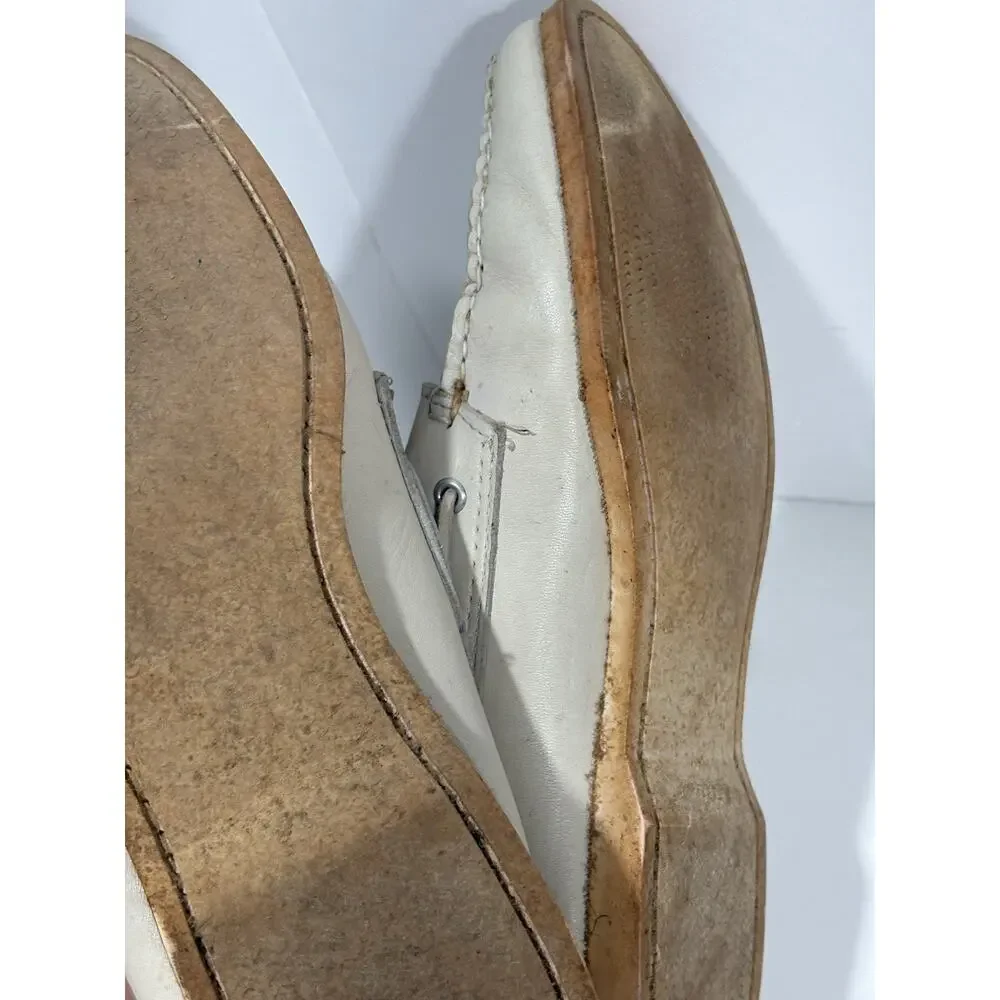 Vintage RHM Dockwear Mens Beige Leather Hand Sewed Shoe Sider‎ Docksider Sz 10.5